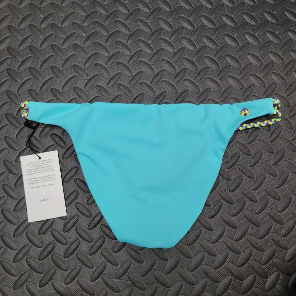 Pepper Swimwear Bikini Bottoms Small Reversible Purple Blue Braided NWT